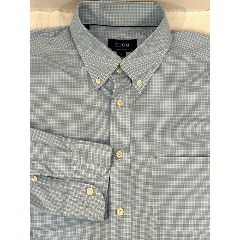Eton Shirt Mens 17.5 -44 Blue Micro Contemporary Long Sleeve Cotton Button Down